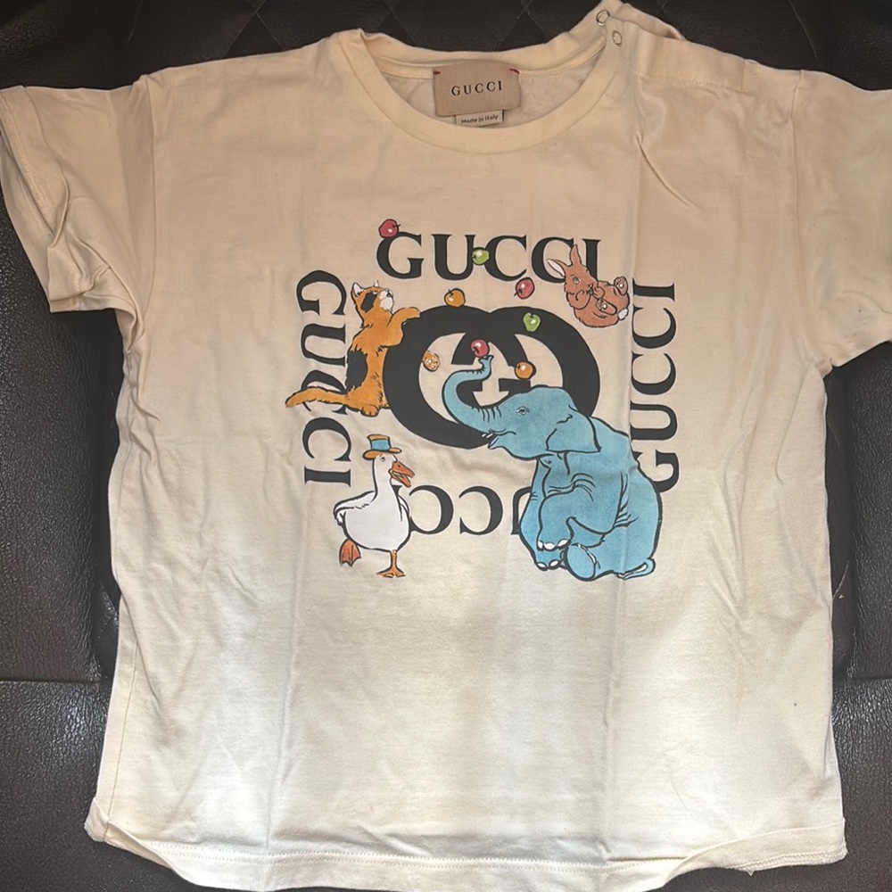 Gucci Kids Cream Tee with Animal Print